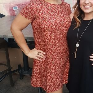 *SOLD* Orange and Leaf Printed T shirt Dress